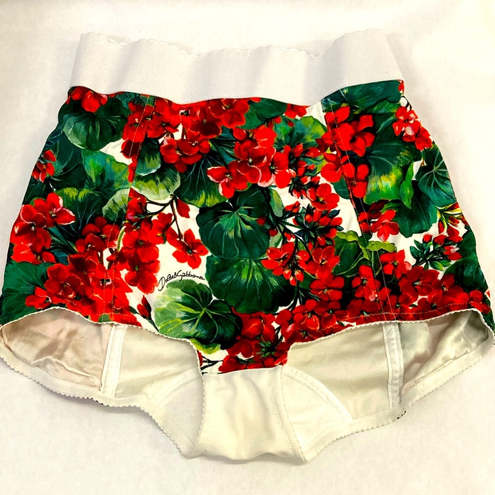 Dolce & Gabbana Red and Green Floral High Waist Shorts
